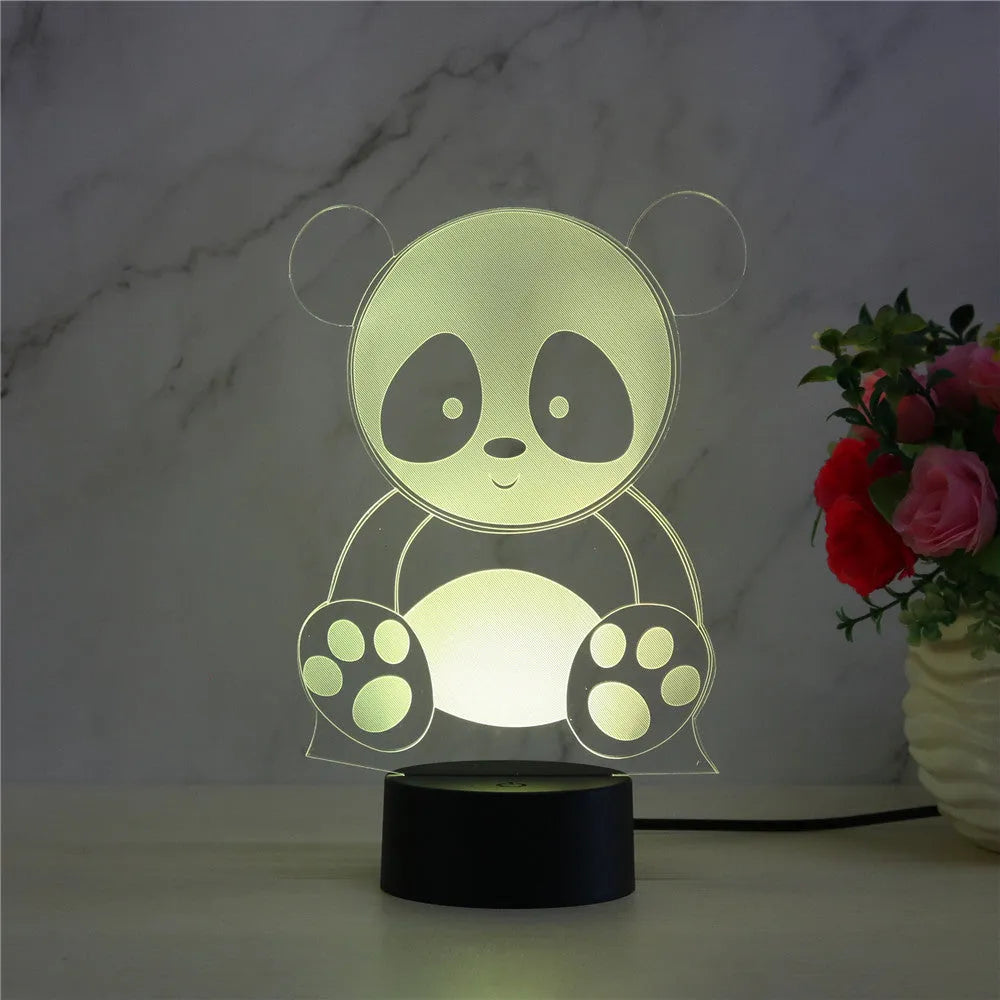 Panda 3 night light with remote control showing seven colour options on acrylic panel