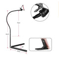 Adjustable bedside mobile phone holder bracket in black or white with universal clamp and folding mount