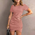 Women's hip irregular hem dress in coloured cotton with high waist and short sleeves