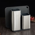 Black and white PP plastic kitchen tool holder with detachable base for knives and cutlery storage.