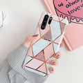 Electroplated marble finish mobile phone case for Huawei and Samsung smartphones in various colours.