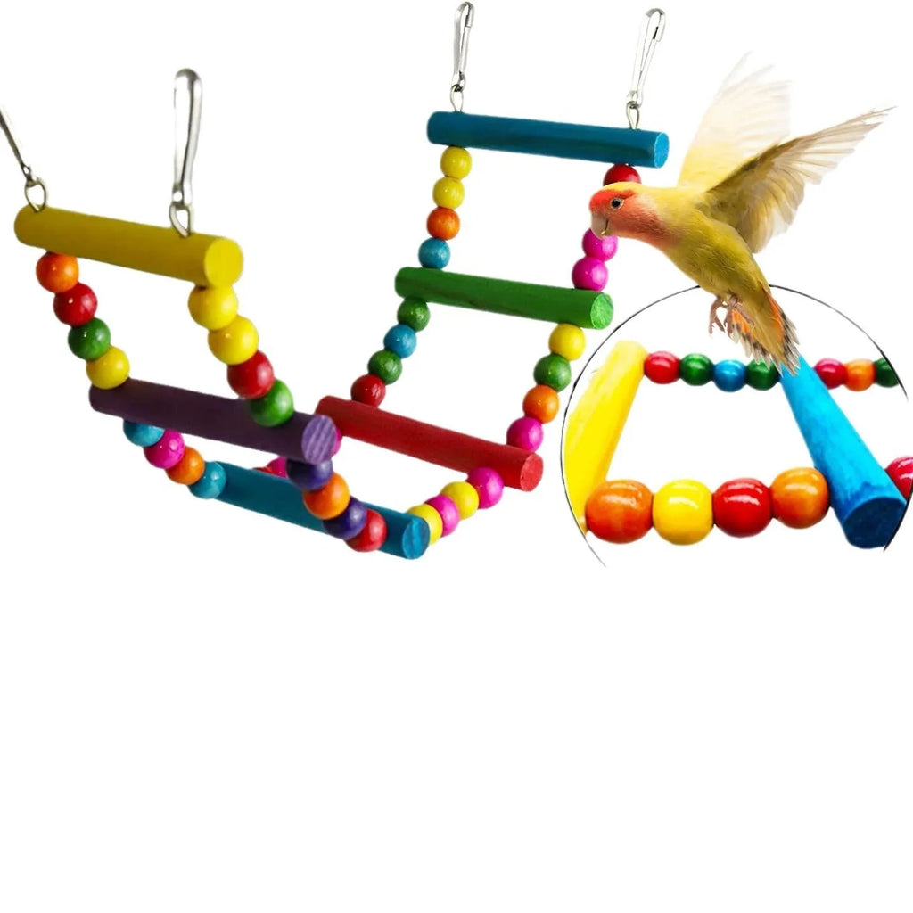7PCs wooden parrot toys bird cage accessories set on a white background