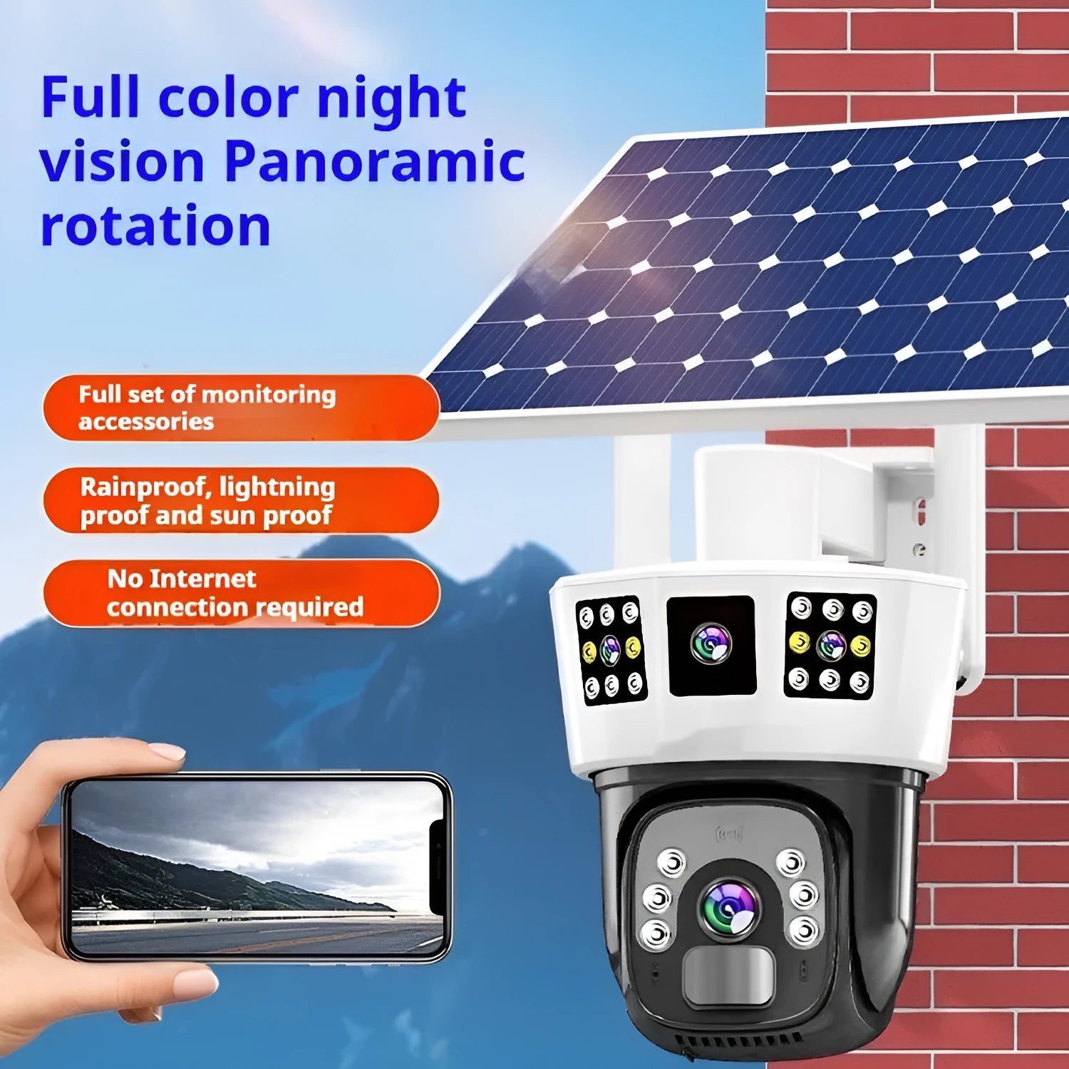 Solar binocular three-screen surveillance camera for outdoor security monitoring