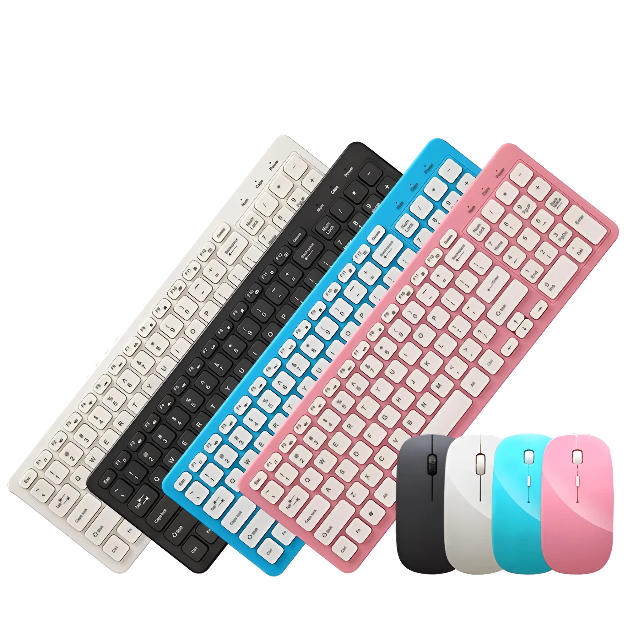 Wireless keyboard and mouse set in choice of colours with USB receiver