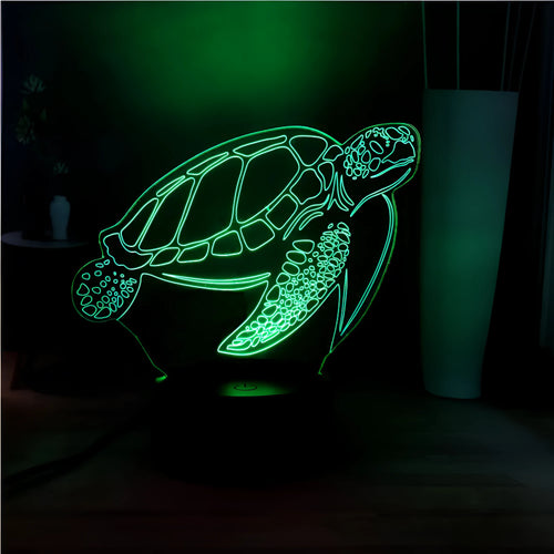 3D acrylic turtle LED night light showing 16 colour options with remote control