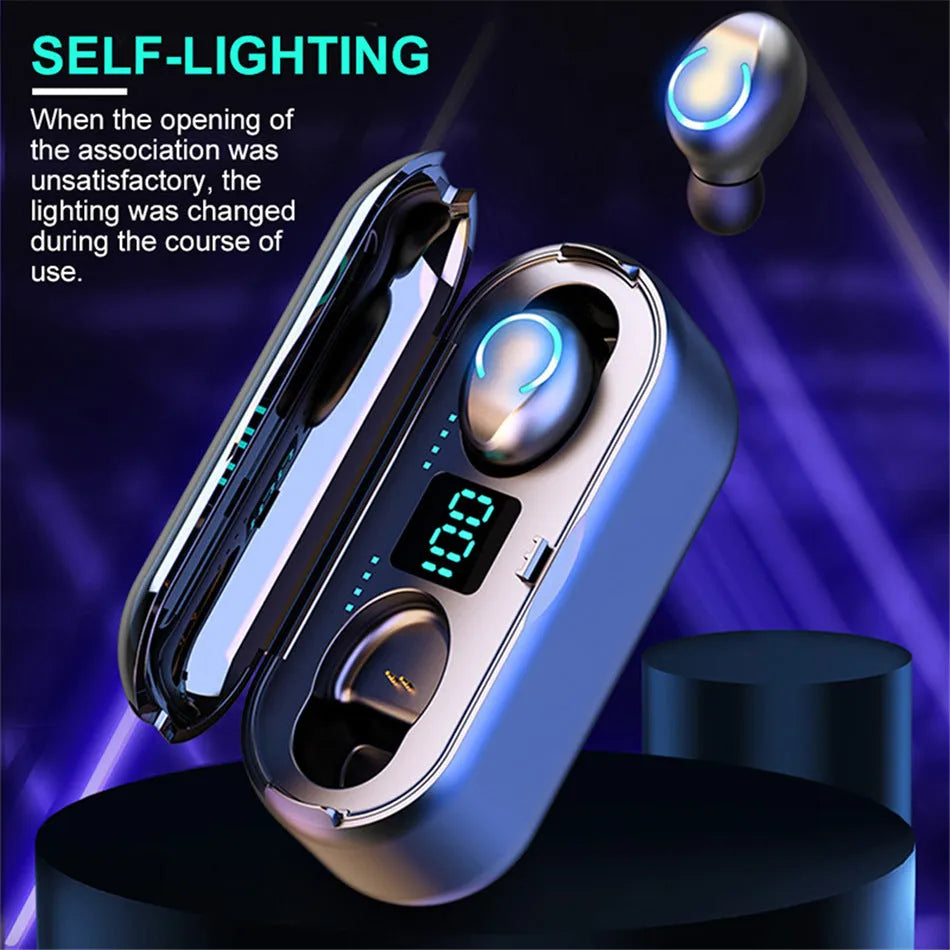 Binaural Bluetooth headset with digital display, black or white, earplug type, Bluetooth 5.0.