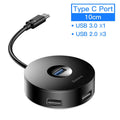 USB hub adapter in round box with USB 3.0 and USB 2.0 ports and cable