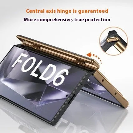 Imitation leather hinge phone case for Samsung Z Fold6 in purple with electroplating finish