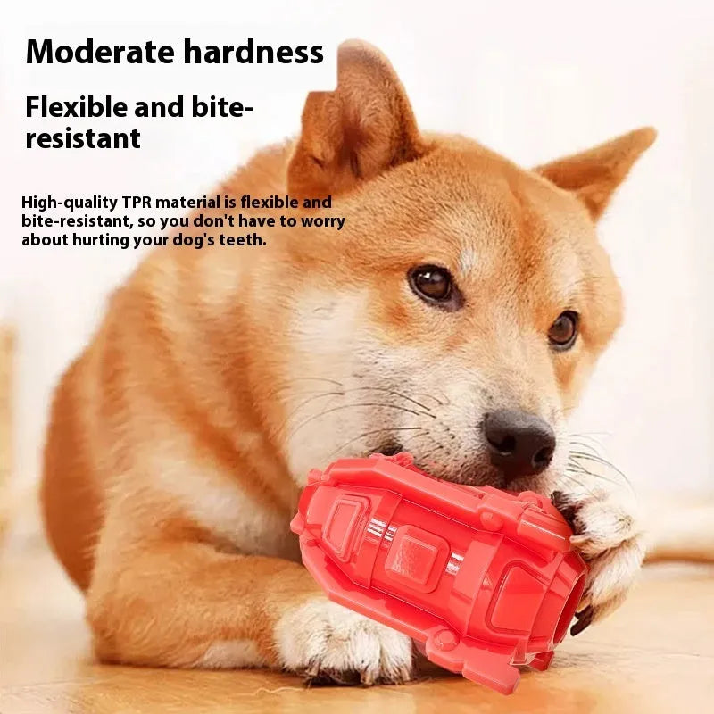 TPR pet food leakage toy in bright red colour designed for dog nibbling and treat dispensing