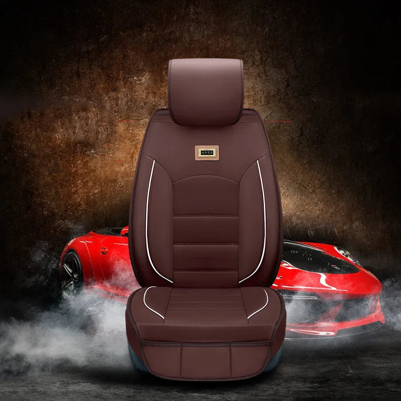 Five-seat car seat cushion cover set in leather-style material with cotton filler, available in multiple colours
