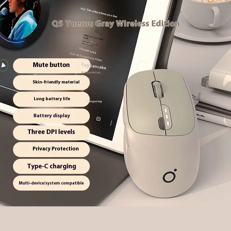 Mute wireless Bluetooth computer mouse in matcha green colour with five-button ergonomic design
