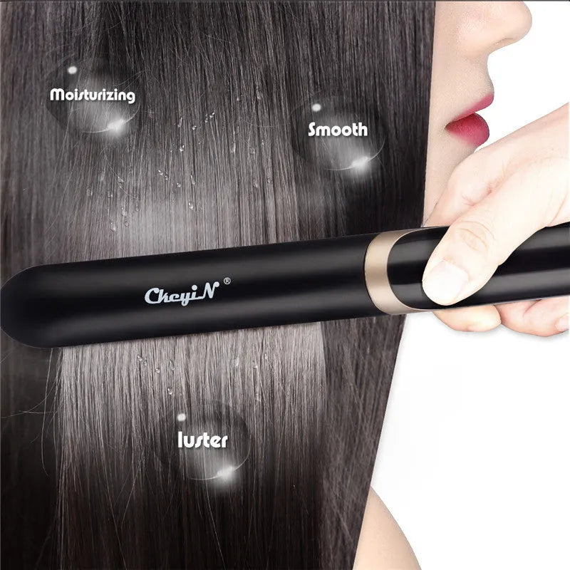 Black professional hair straightener curler flat iron with ceramic tourmaline plates and LED display
