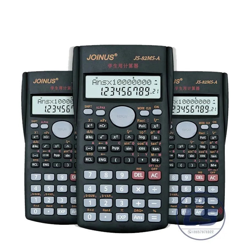 JS-82MS scientific function calculator with 10-digit display, ABS housing, 157 x 84 x 17 mm, plastic buttons, Button Electronics colour