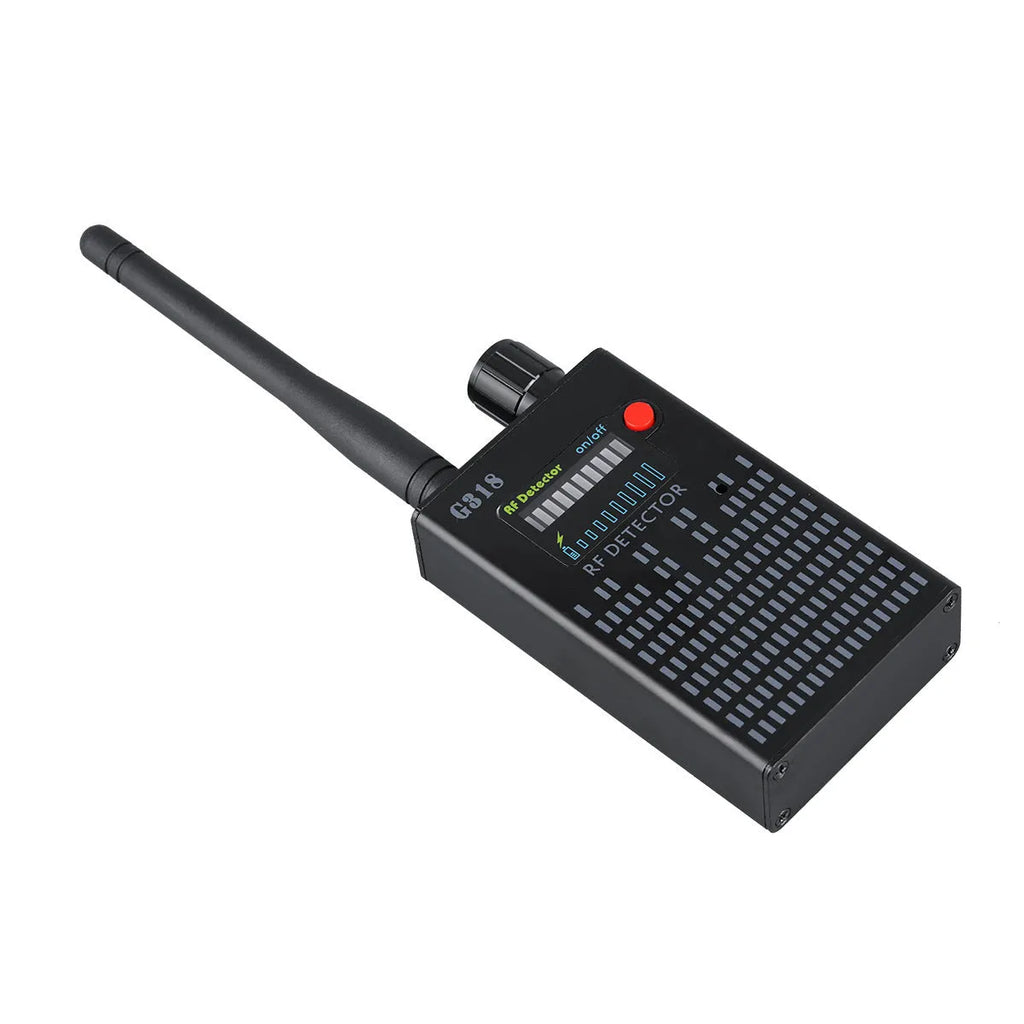 Black G318 aluminium alloy anti-theft camera detector measuring 102mm long
