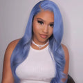 Body wave human hair lace front wig with natural hairline on a wig stand
