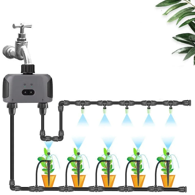 Bluetooth dual watering controller for mobile phone garden irrigation with IPX5 waterproof rating