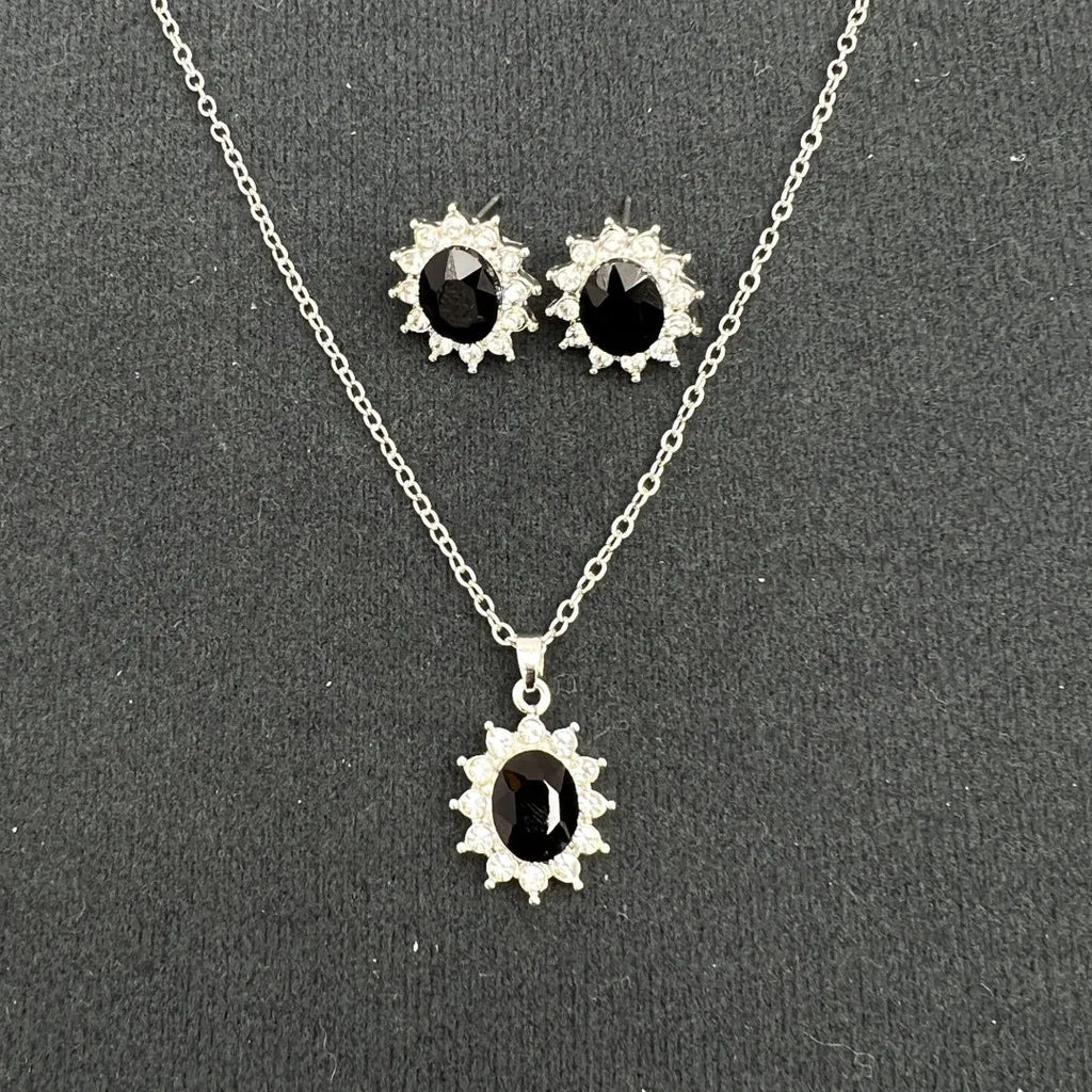 Women's sunflower zircon ear stud and necklace set in electroplated alloy