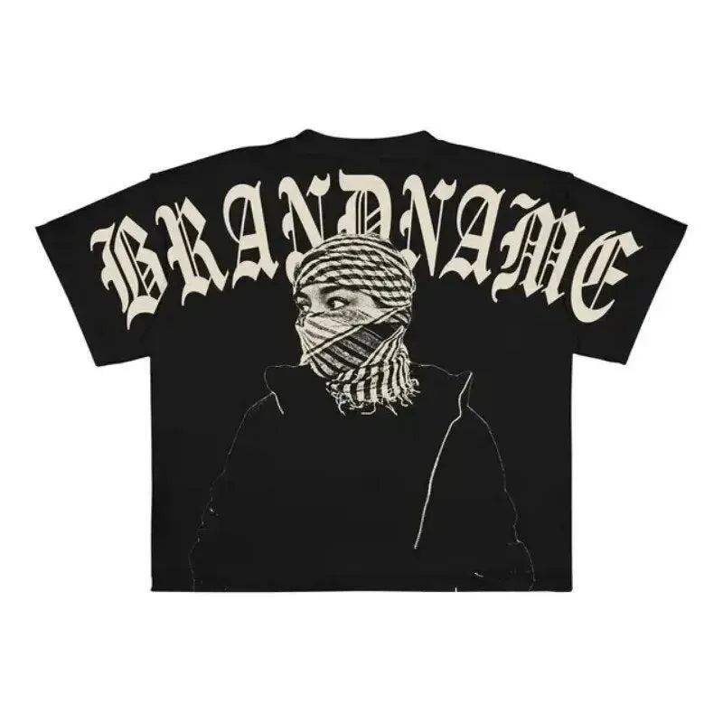 Y2K Harajuku gothic graphic pure cotton t-shirt loose fit hot stamping print black style men streetwear