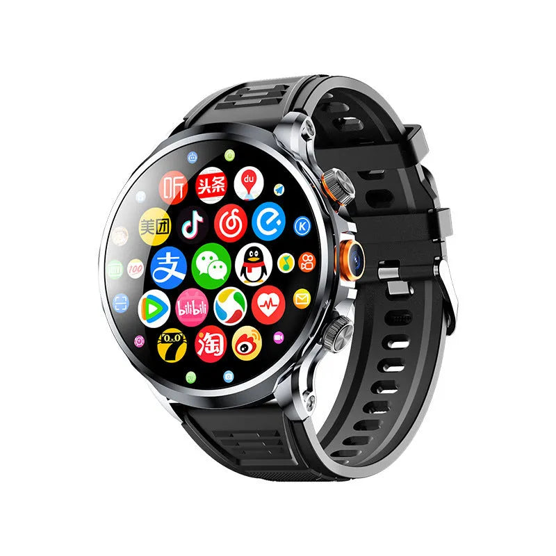 H18 round screen smart watch in black with steel band showing IPS display and touch button controls