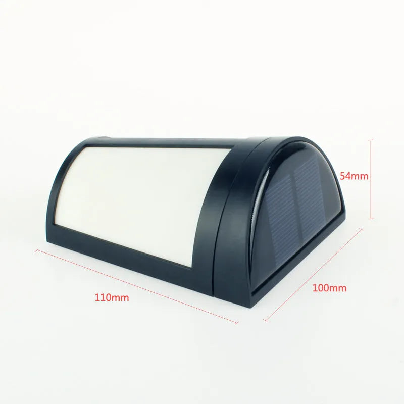 Solar-powered outdoor wall lamp with six LEDs and IP65 waterproof rating for garden and courtyard lighting