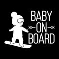 Reflective BABY ON BOARD car sticker, 19cm x 14cm PVC, black or silver white, cartoon design