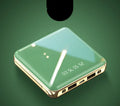 Square blue mini power bank showing multiple USB ports and 20000mAh capacity label