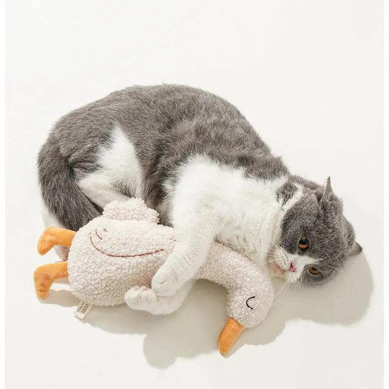 Cartoon dog chew toy in fox or duckling design with crinkle sound feature