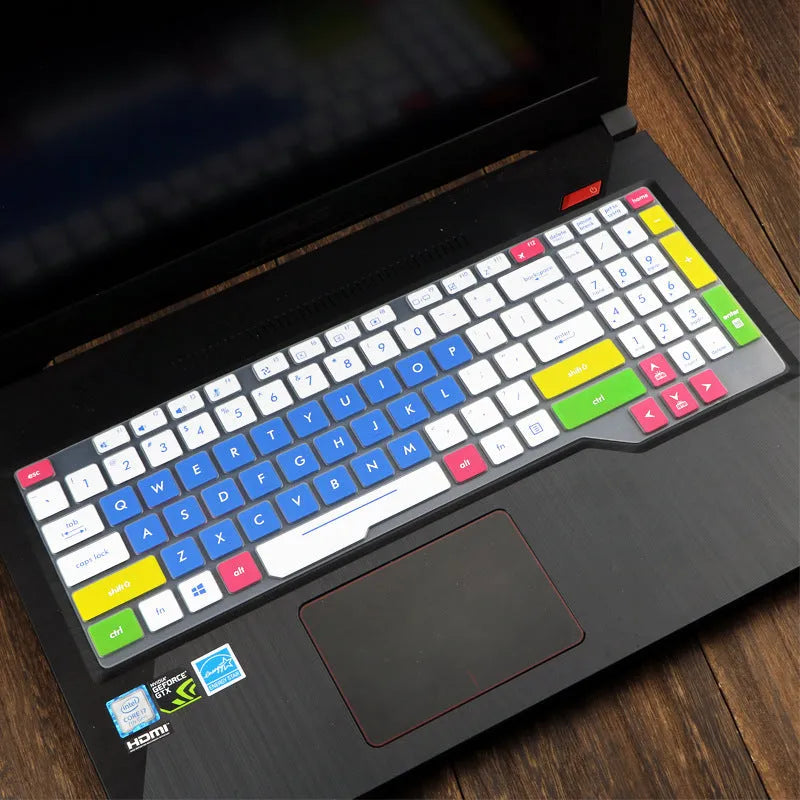 ASUS Flight laptop keyboard protective film cover in multiple colour options showing translucent and gradient designs