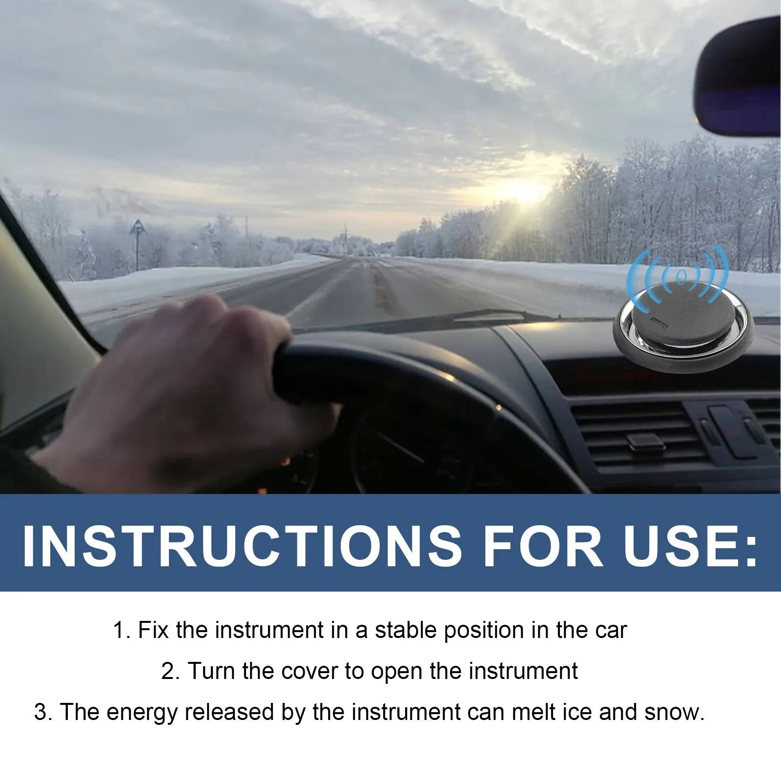 Black portable car deicing instrument measuring 7.4cm for melting ice on vehicle windscreens
