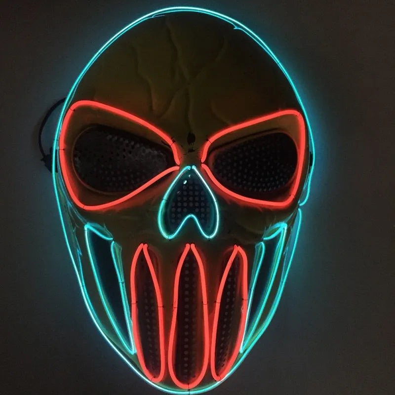 Plastic Halloween mask in ice blue and red for fancy dress and trick or treat