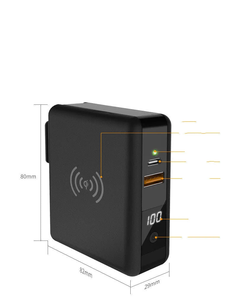Super QI wireless charging PD20W fast power bank with 10000mAh capacity and built-in global plug