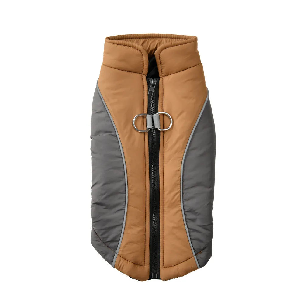 Reflective pet coat in polyester with contrast colour shell, available in four colours and sizes XS to 2XL.