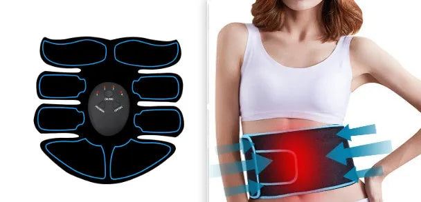 Three-piece abdominal muscle patch set with digital display and charging function in red, blue or yellow edge options