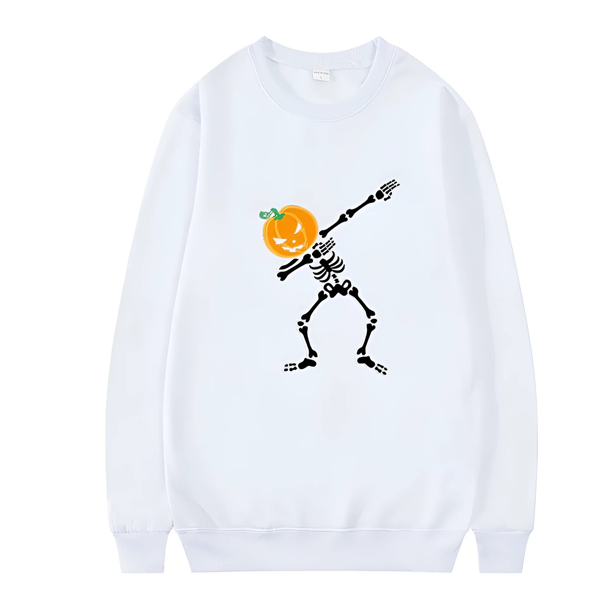 Women's printed casual crew neck long sleeve top in a cotton blend fabric on a hanger.