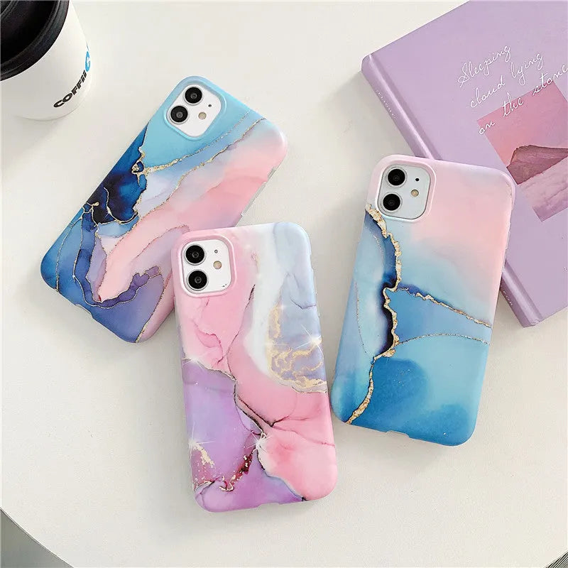 Marble TPU back cover phone case for iPhone 11 Pro Max in blue powder