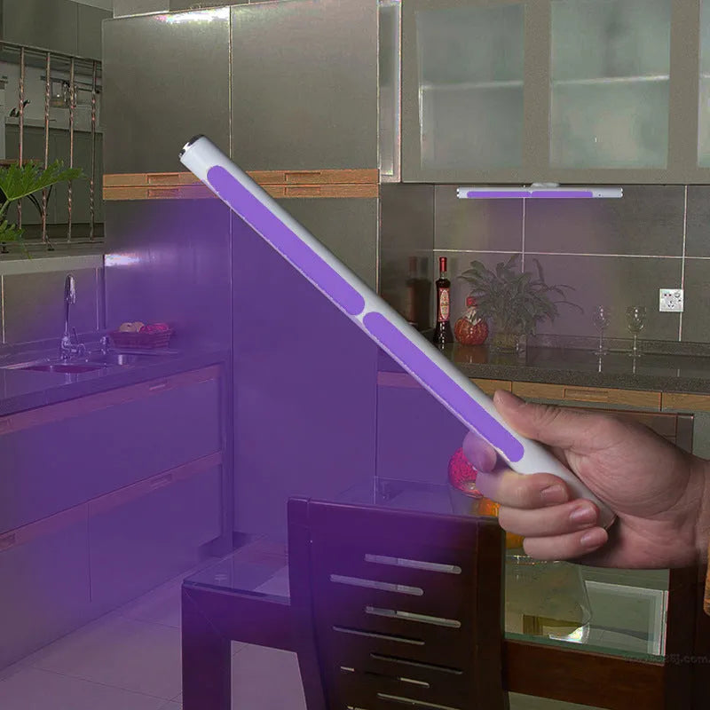 Silver handheld UV disinfection sterilisation stick, 20 x 300mm, USB rechargeable, 600mAh, 147 grams