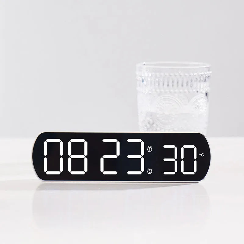LED multi-function clock with temperature and second hand, plastic shell, black shell white light