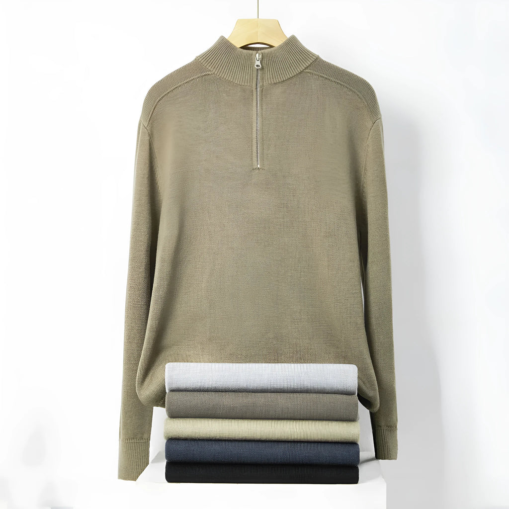 Men's slim fit casual wool sweater in black, shown in a pullover style with long sleeves.
