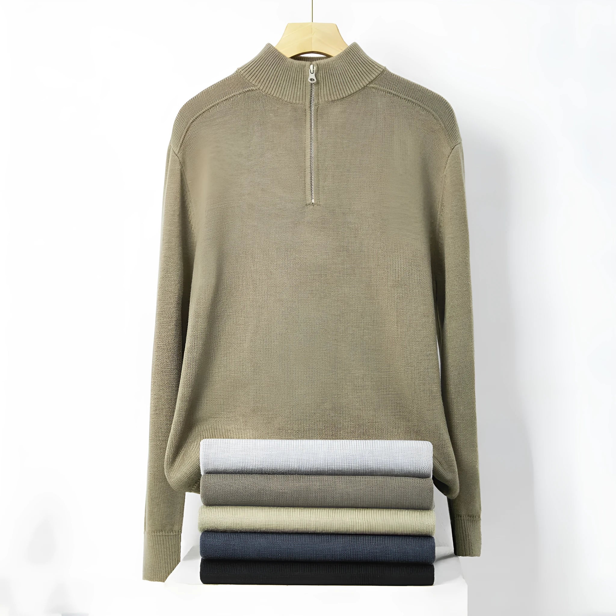 Men's slim fit casual wool sweater in black, shown in a pullover style with long sleeves.