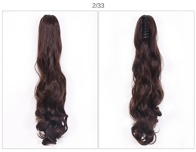 55cm curly claw clip ponytail wig in Black 1B, high temperature wire synthetic fibre, clip-on hairpiece
