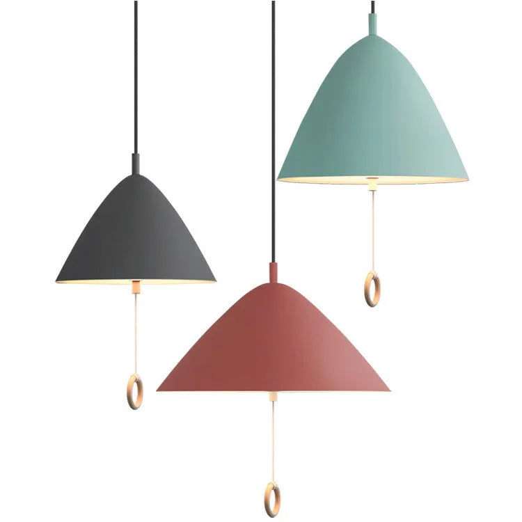 Nordic 220V pendant light for duplex and restaurant, shown in 40cm, 33cm and 27cm sizes with six colour options