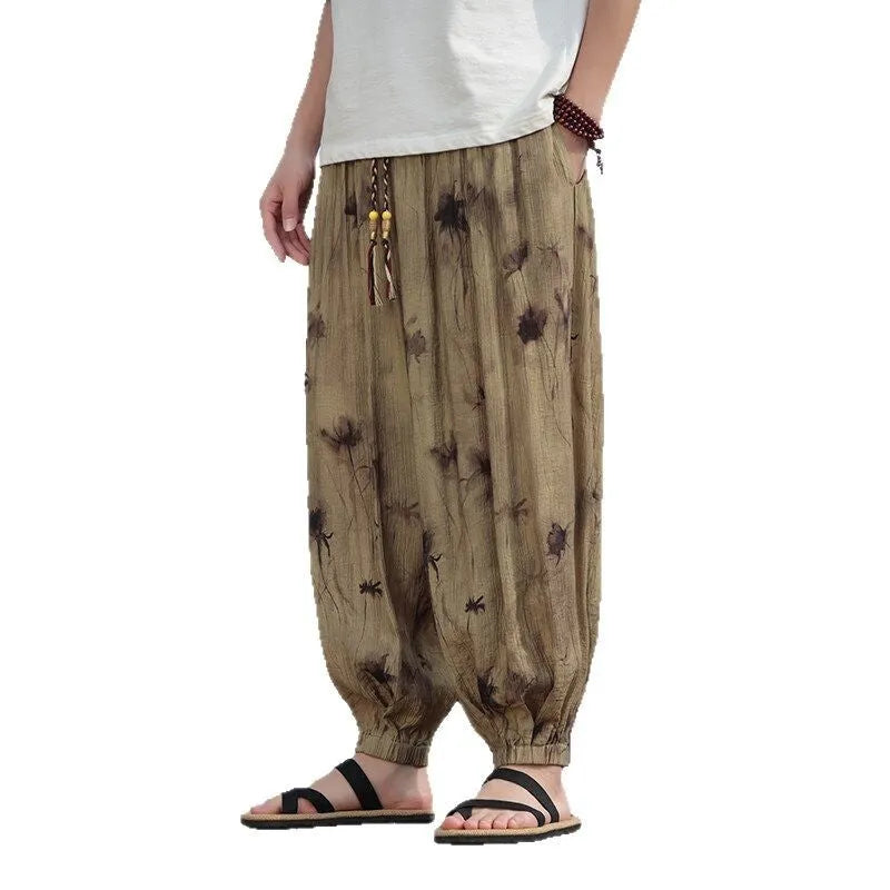 Men's khaki polyester casual trousers, thin breathable full-length summer pants, sizes M to 5XL