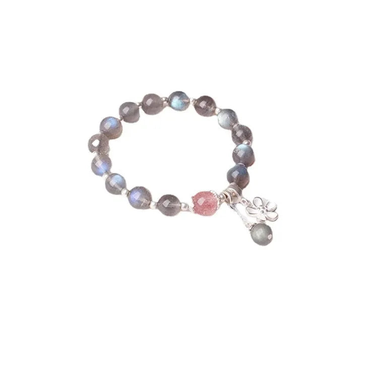 Women's crystal bracelet with grey moonlight 7.5mm beads and animal zodiac charms