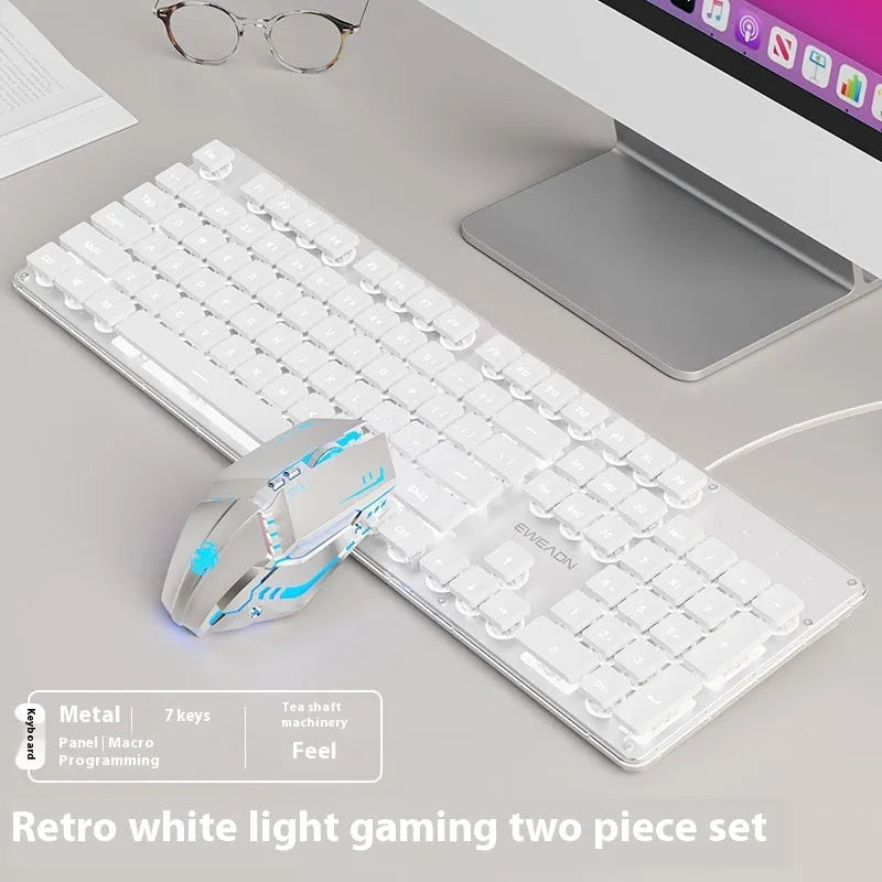 Wired mechanical feel keyboard with silent buttons showing LED lighting options and ABS construction