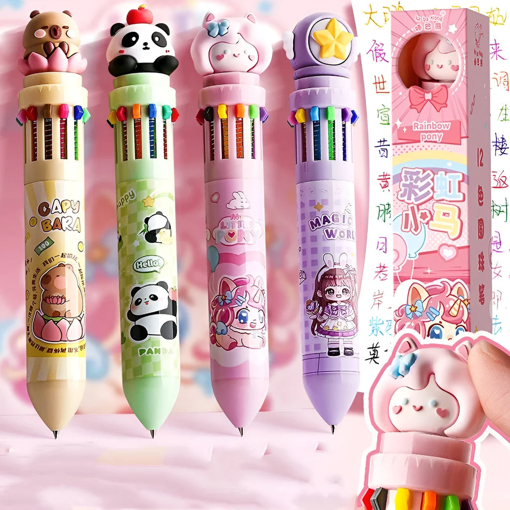 Multi-colour 12-colour ballpoint pen with 0.7mm bullet tip in Capybara theme