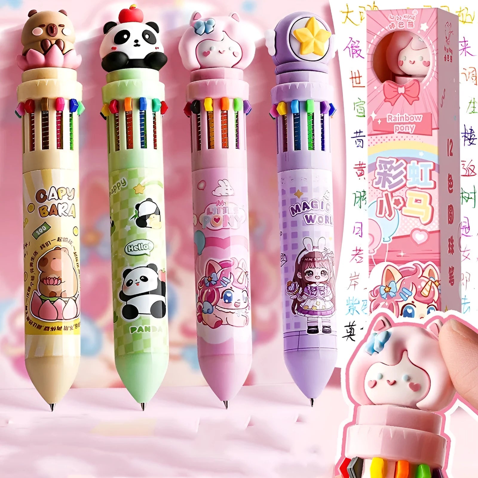 Multi-colour 12-colour ballpoint pen with 0.7mm bullet tip in Capybara theme