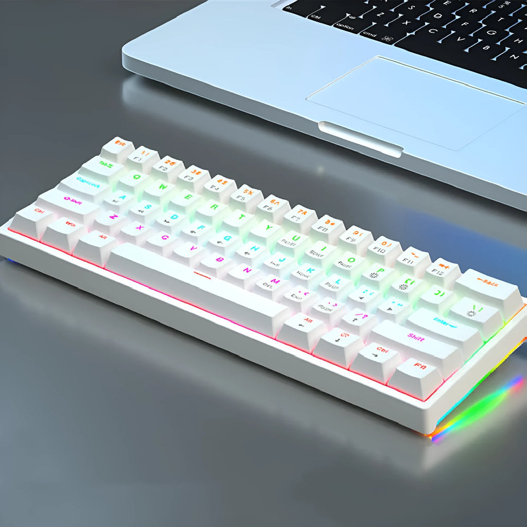 Blue and white 61-key mechanical computer keyboard with wired hot-plug connection