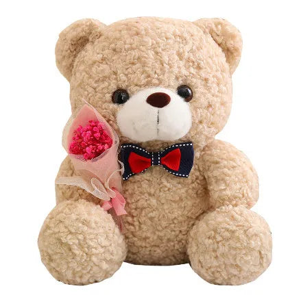25cm cute little bear plush toy in brown or white for Christmas decoration and teenage gifting