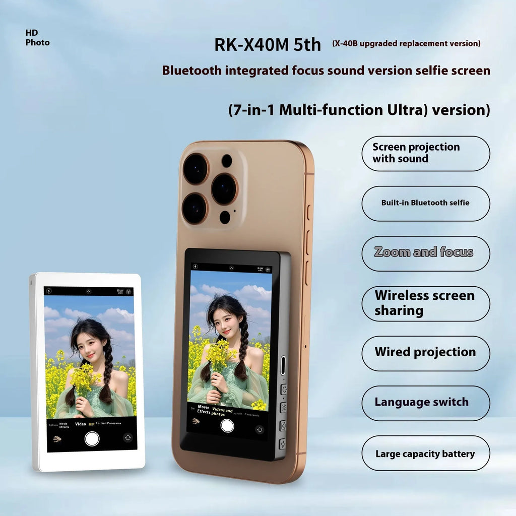 Compact mobile phone projector with audio zoom in black colour, dimensions 103.48x60.98x12.5mm