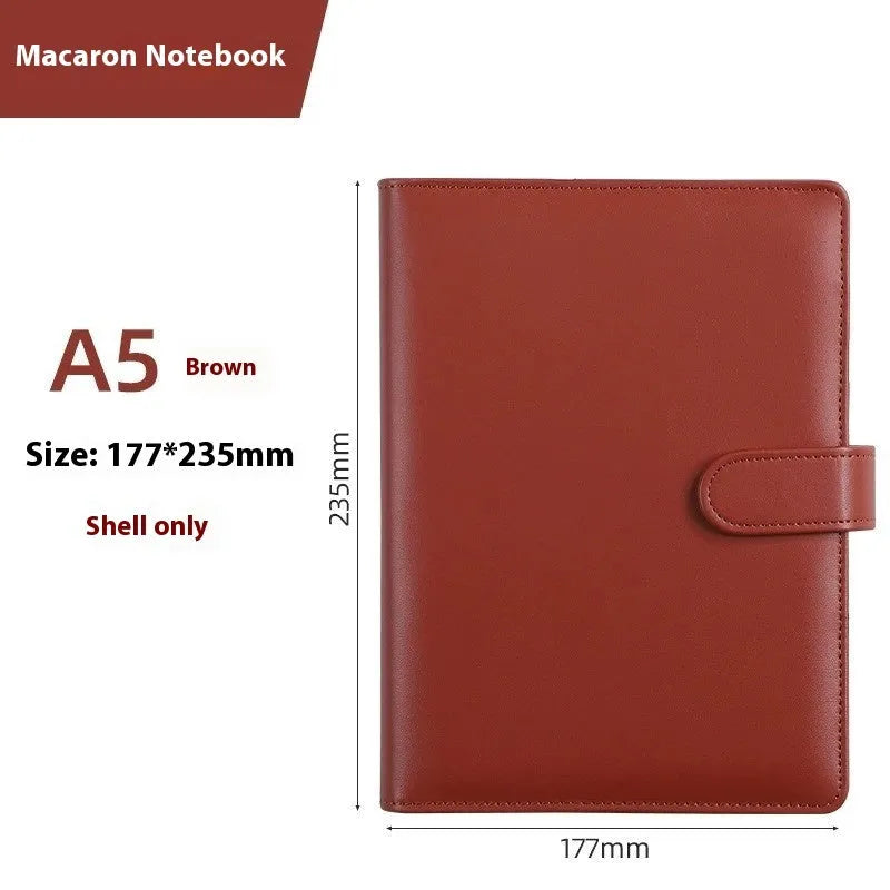 A5 solid colour PU leather notebook shell with zipper closure for loose-leaf binders